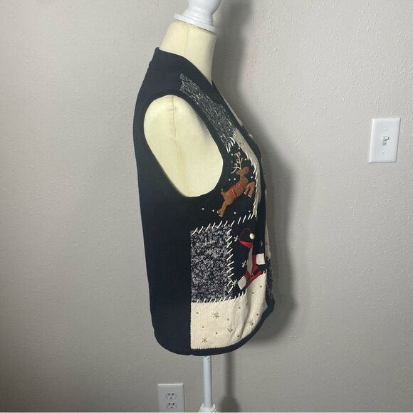 Vintage Erika Zipper Front Ramie/Cotton Christmas Sweater Vest Women's Size S - Picture 8 of 15